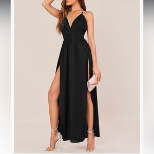 Floerns spagehtti strap backless split maxi dress